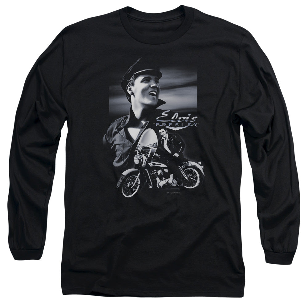 AN OFFCIALLY LICENSED ELVIS PRESLEY MOTORCYCLE MEN'S LONG SLEEVE T-SHIRT BLACK