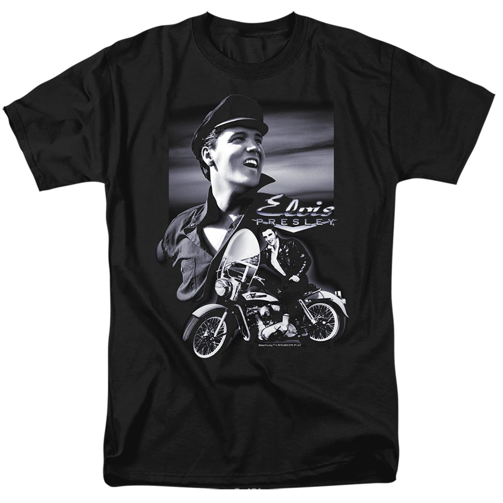 AN OFFCIALLY LICENSED ELVIS PRESLEY MOTORCYCLE MEN'S REGULAR FIT T-SHIRT BLACK