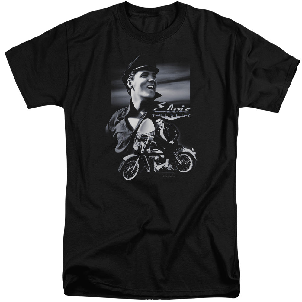 AN OFFCIALLY LICENSED ELVIS PRESLEY MOTORCYCLE MEN'S TALL FIT T-SHIRT BLACK