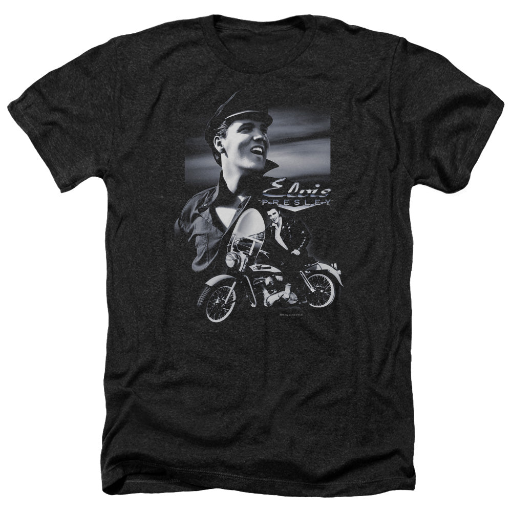 AN OFFCIALLY LICENSED ELVIS PRESLEY MOTORCYCLE MEN'S HEATHER T-SHIRT CHARCOAL