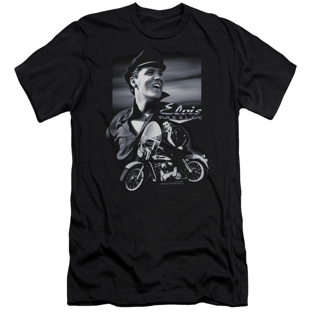 AN OFFCIALLY LICENSED ELVIS PRESLEY MOTORCYCLE MEN'S PREMIUM SLIM FIT T-SHIRT BLACK