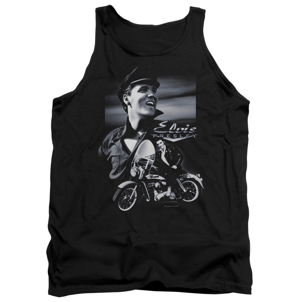 AN OFFCIALLY LICENSED ELVIS PRESLEY MOTORCYCLE ADULT UNISEX TANK TOP BLACK