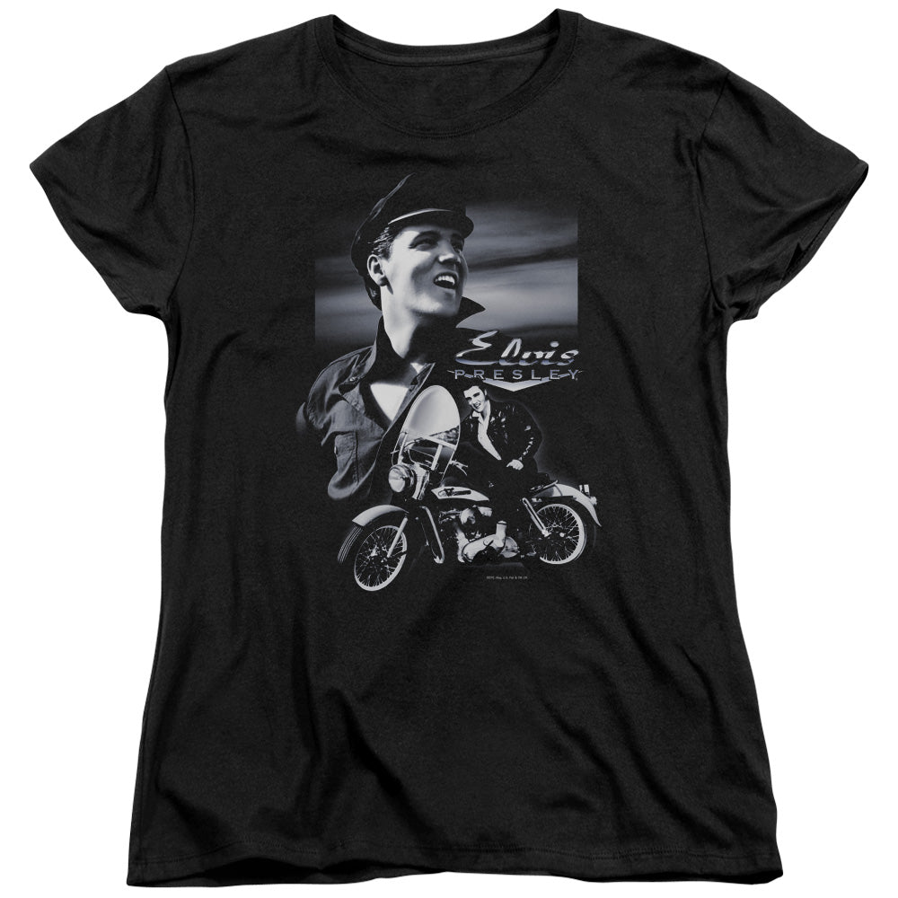 AN OFFCIALLY LICENSED ELVIS PRESLEY MOTORCYCLE WOMEN'S REGULAR FIT T-SHIRT BLACK
