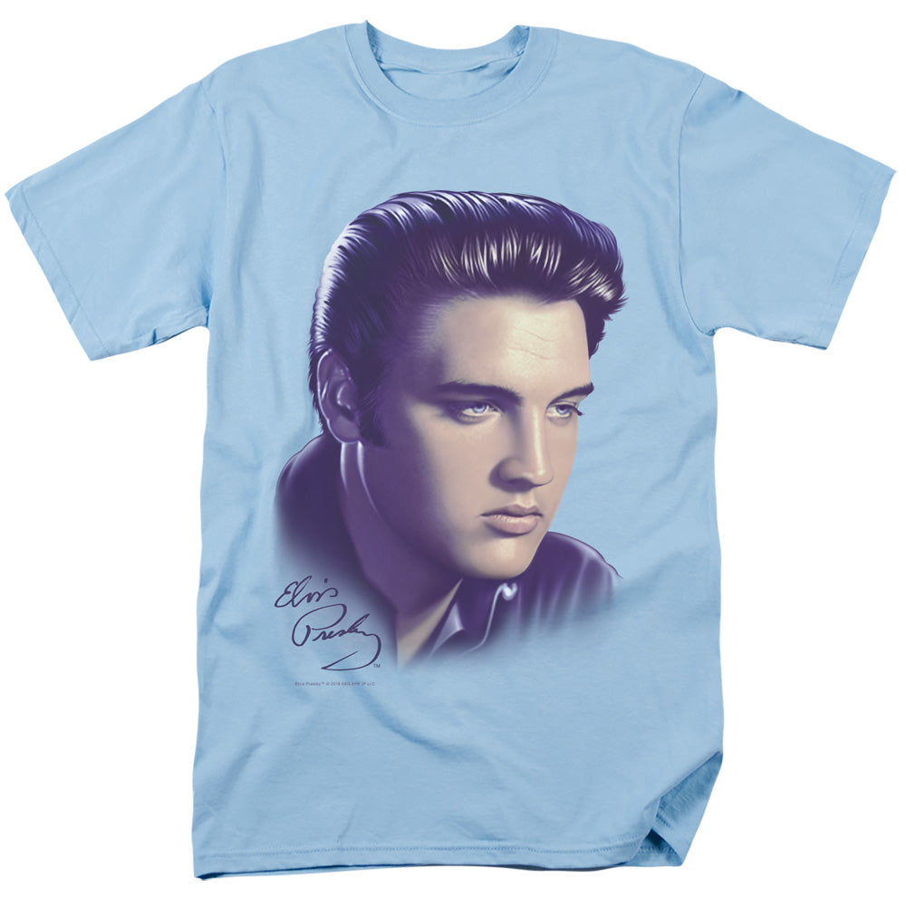 AN OFFCIALLY LICENSED ELVIS PRESLEY BIG PORTRAIT MEN'S REGULAR FIT T-SHIRT LIGHT BLUE