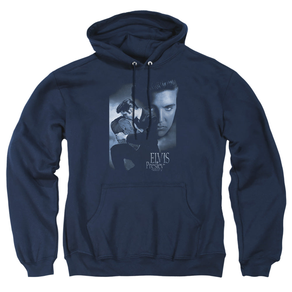 AN OFFCIALLY LICENSED ELVIS PRESLEY REVERENT ADULT UNISEX PULLOVER HOODIE NAVY