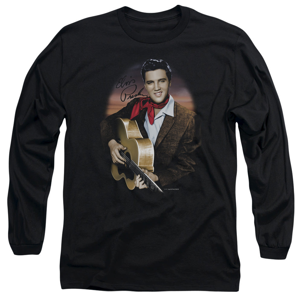 AN OFFCIALLY LICENSED ELVIS PRESLEY RED SCARF #2 MEN'S LONG SLEEVE T-SHIRT BLACK