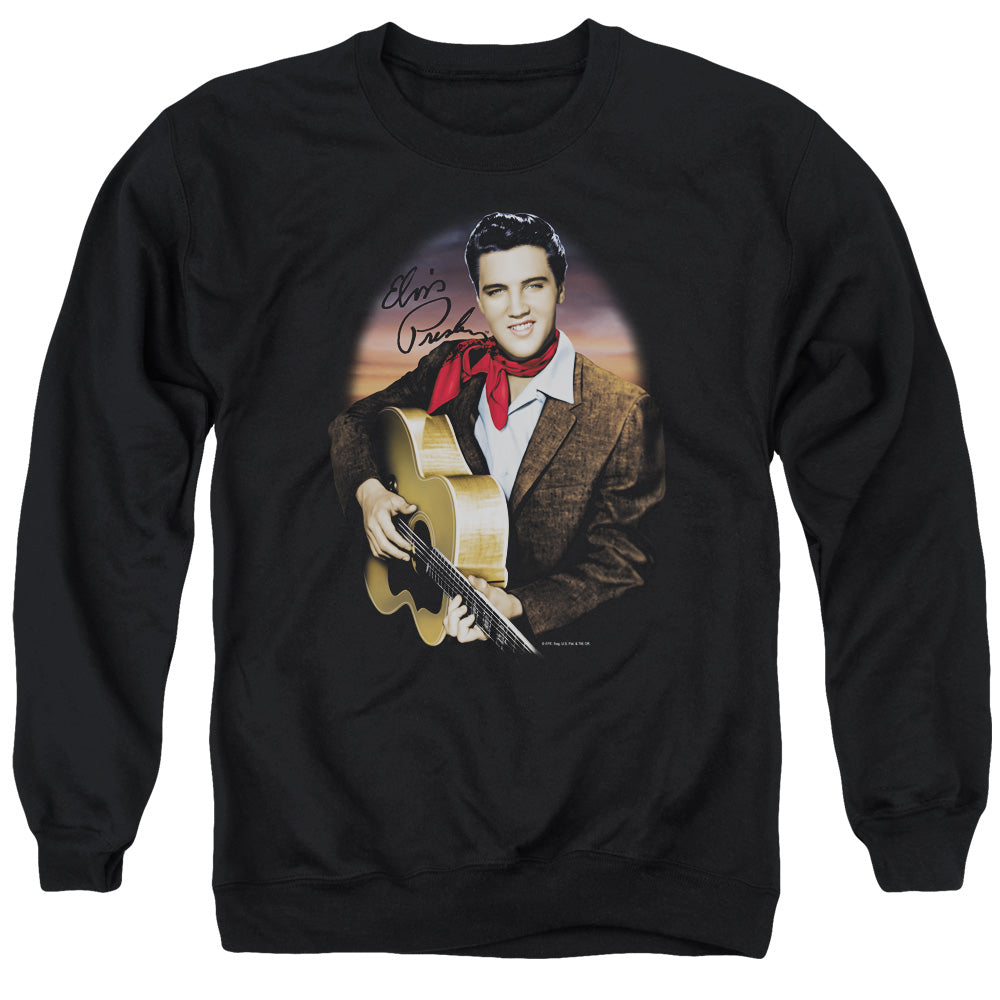 AN OFFCIALLY LICENSED ELVIS PRESLEY RED SCARF #2 ADULT UNISEX CREWNECK SWEATSHIRT BLACK