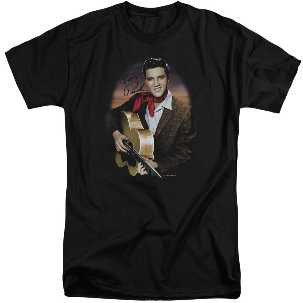 AN OFFCIALLY LICENSED ELVIS PRESLEY RED SCARF #2 MEN'S TALL FIT T-SHIRT BLACK