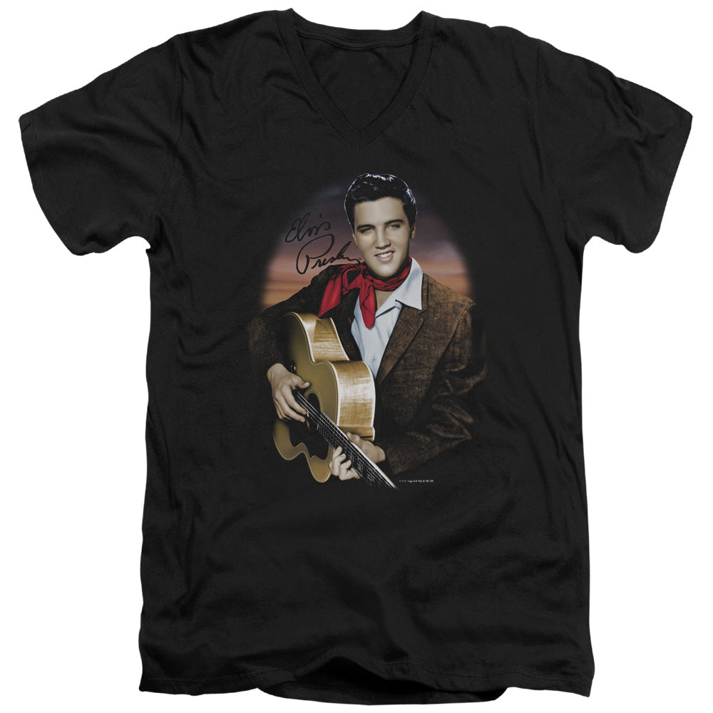 AN OFFCIALLY LICENSED ELVIS PRESLEY RED SCARF #2 MEN'S V-NECK T-SHIRT BLACK