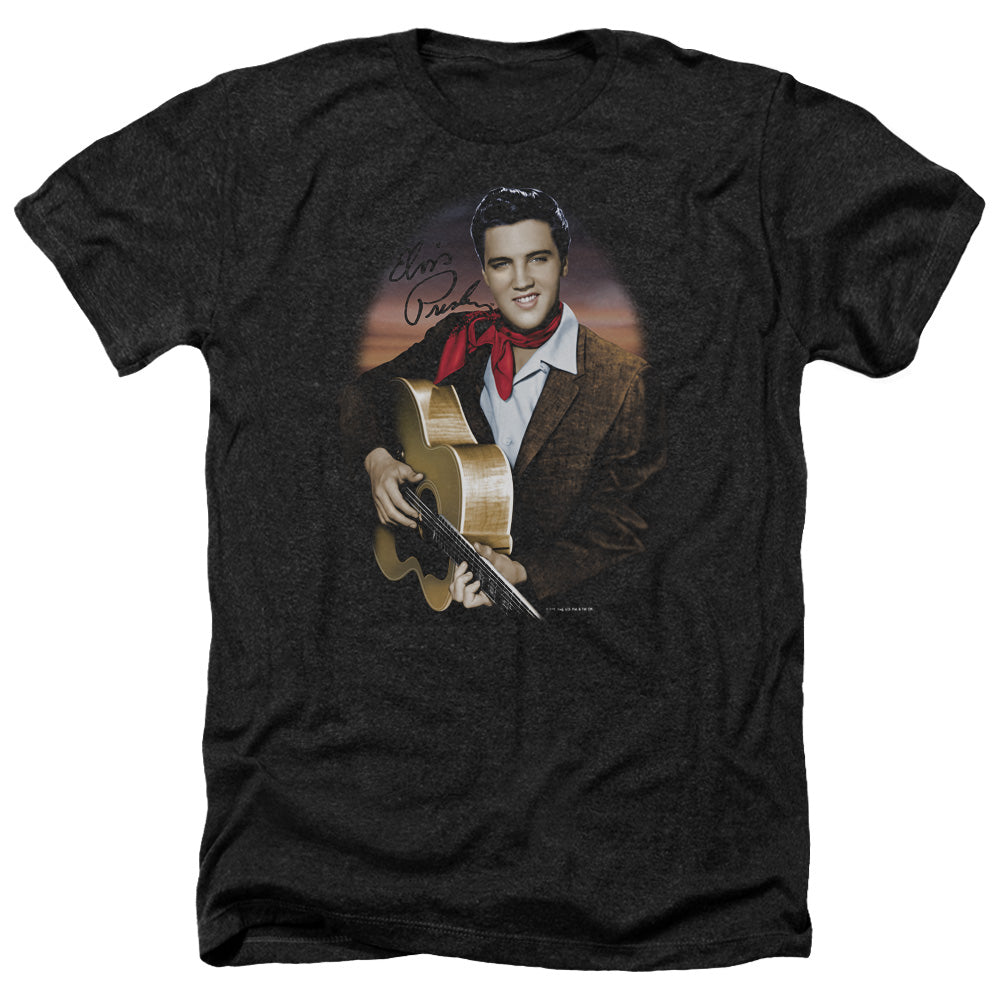 AN OFFCIALLY LICENSED ELVIS PRESLEY RED SCARF #2 MEN'S HEATHER T-SHIRT CHARCOAL