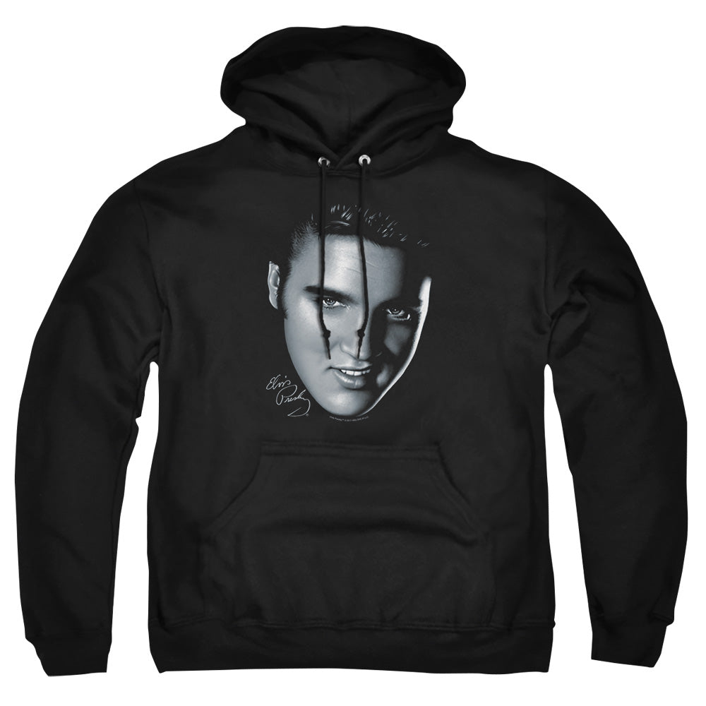 AN OFFCIALLY LICENSED ELVIS PRESLEY BIG FACE ADULT UNISEX PULLOVER HOODIE BLACK