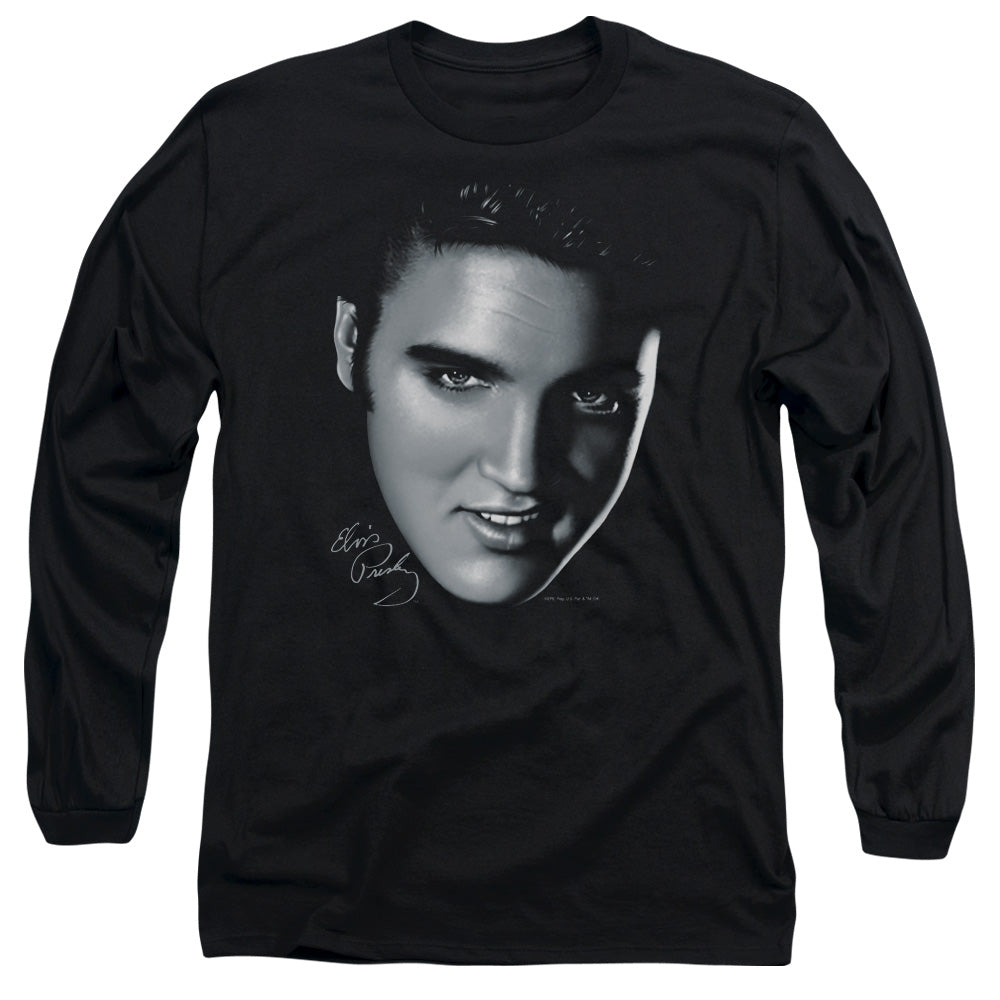 AN OFFCIALLY LICENSED ELVIS PRESLEY BIG FACE MEN'S LONG SLEEVE T-SHIRT BLACK