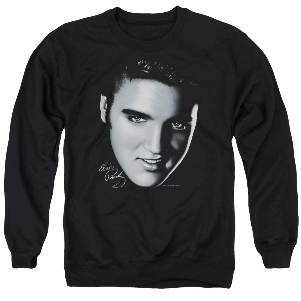 AN OFFCIALLY LICENSED ELVIS PRESLEY BIG FACE ADULT UNISEX CREWNECK SWEATSHIRT BLACK