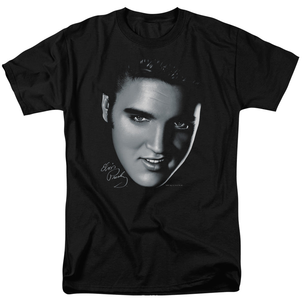 AN OFFCIALLY LICENSED ELVIS PRESLEY BIG FACE MEN'S REGULAR FIT T-SHIRT BLACK