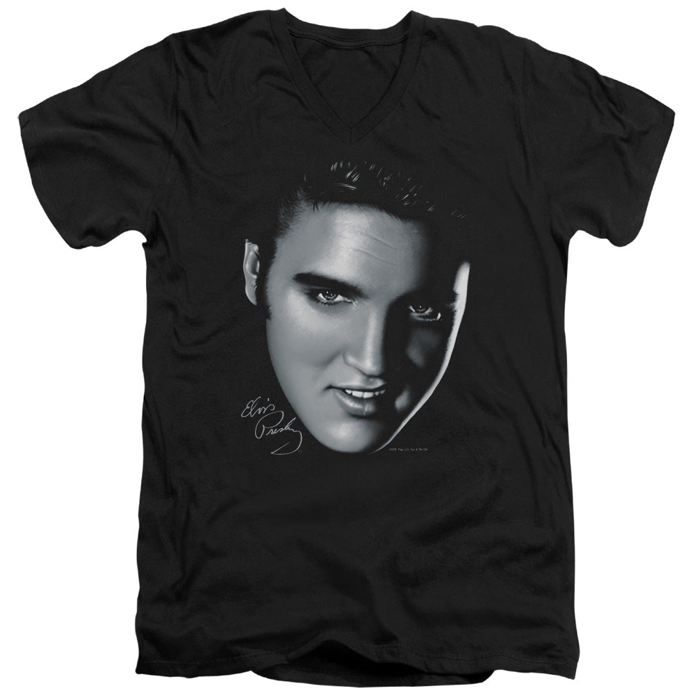 AN OFFCIALLY LICENSED ELVIS PRESLEY BIG FACE MEN'S V-NECK T-SHIRT BLACK