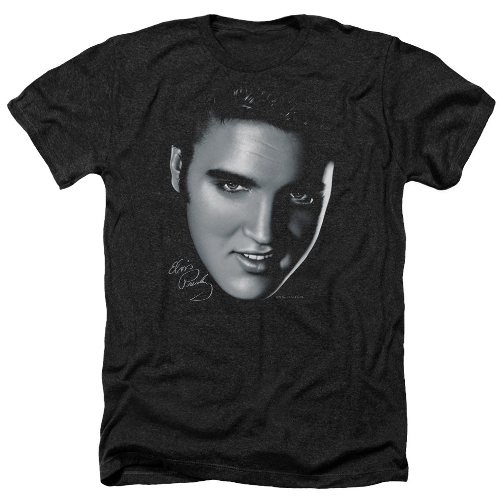 AN OFFCIALLY LICENSED ELVIS PRESLEY BIG FACE MEN'S HEATHER T-SHIRT CHARCOAL