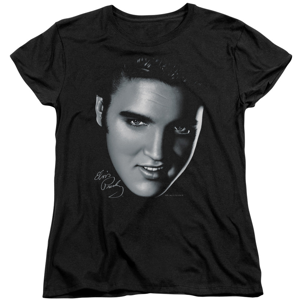 AN OFFCIALLY LICENSED ELVIS PRESLEY BIG FACE WOMEN'S REGULAR FIT T-SHIRT BLACK