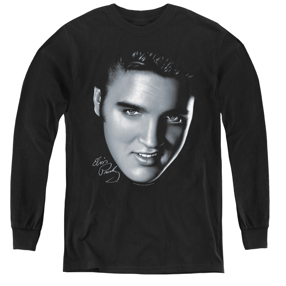 AN OFFCIALLY LICENSED ELVIS PRESLEY BIG FACE YOUTH LONG SLEEVE T-SHIRT BLACK