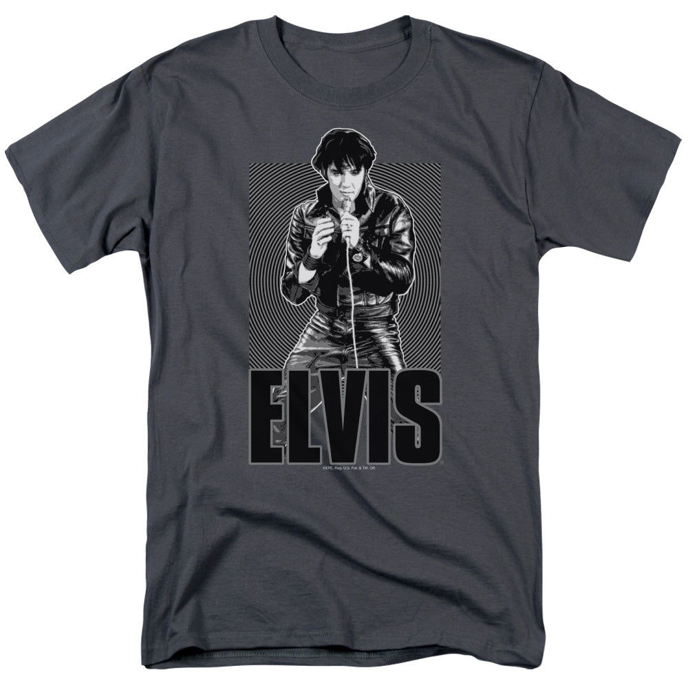 AN OFFCIALLY LICENSED ELVIS PRESLEY LEATHER MEN'S REGULAR FIT T-SHIRT CHARCOAL