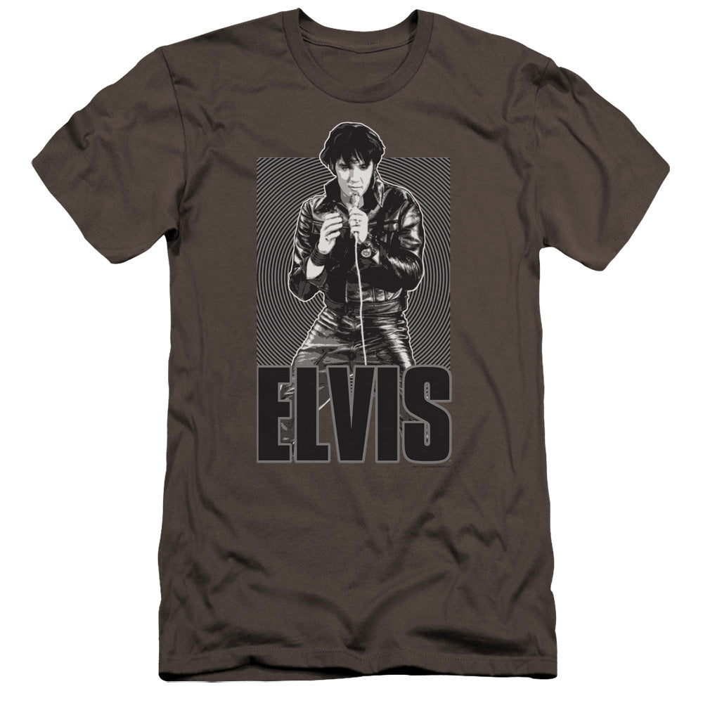 AN OFFCIALLY LICENSED ELVIS PRESLEY LEATHER MEN'S PREMIUM SLIM FIT T-SHIRT CHARCOAL