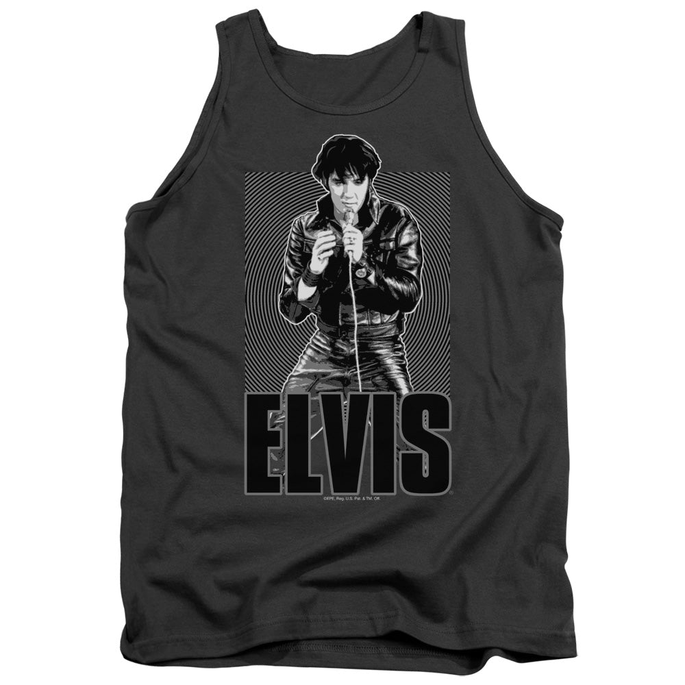AN OFFCIALLY LICENSED ELVIS PRESLEY LEATHER ADULT UNISEX TANK TOP CHARCOAL