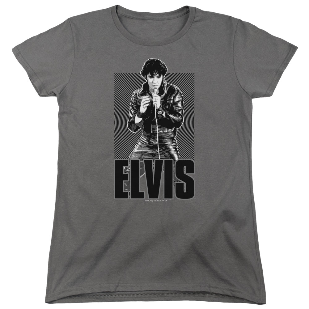 AN OFFCIALLY LICENSED ELVIS PRESLEY LEATHER WOMEN'S REGULAR FIT T-SHIRT CHARCOAL