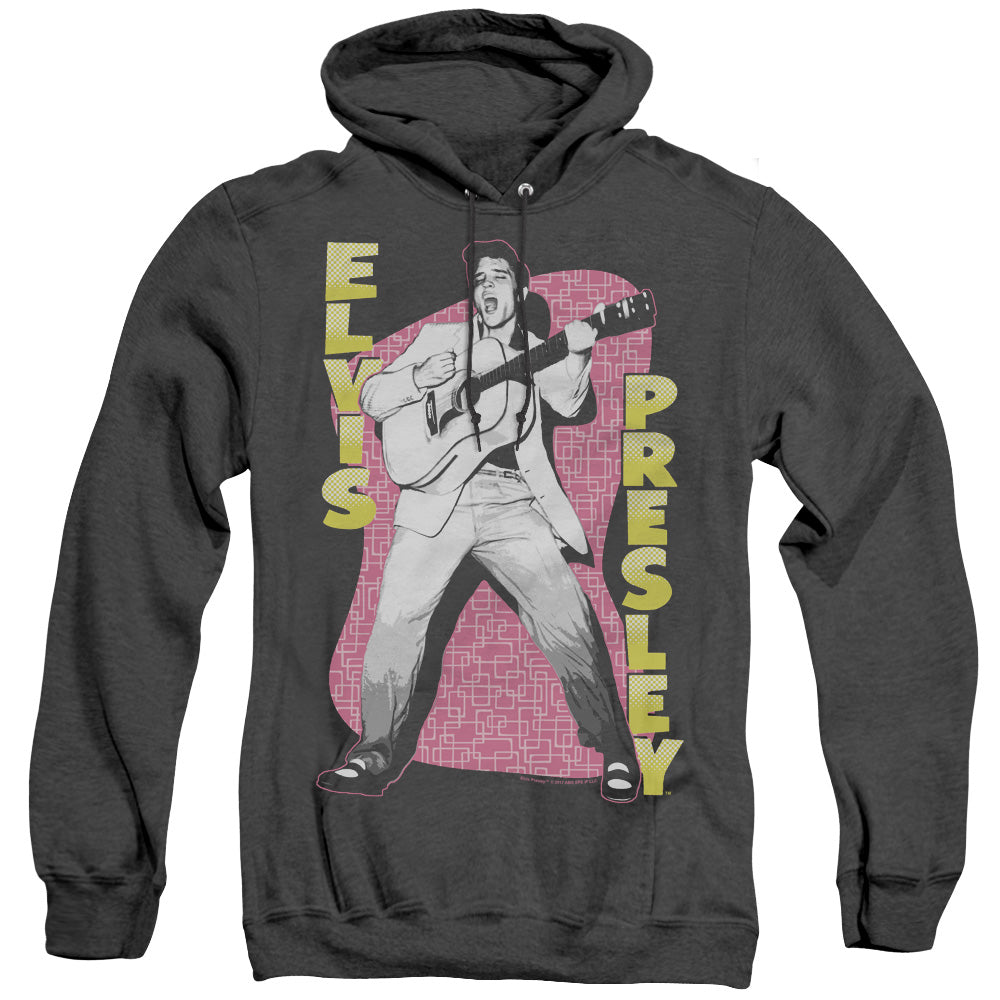 AN OFFCIALLY LICENSED ELVIS PRESLEY PINK ROCK ADULT UNISEX HEATHER PULLOVER HOODIE BLACK