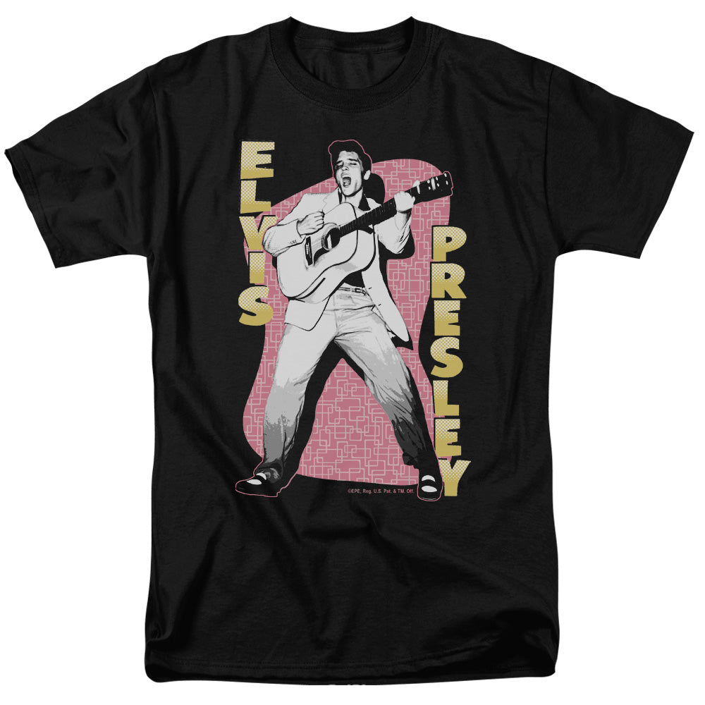 AN OFFCIALLY LICENSED ELVIS PRESLEY PINK ROCK MEN'S REGULAR FIT T-SHIRT BLACK