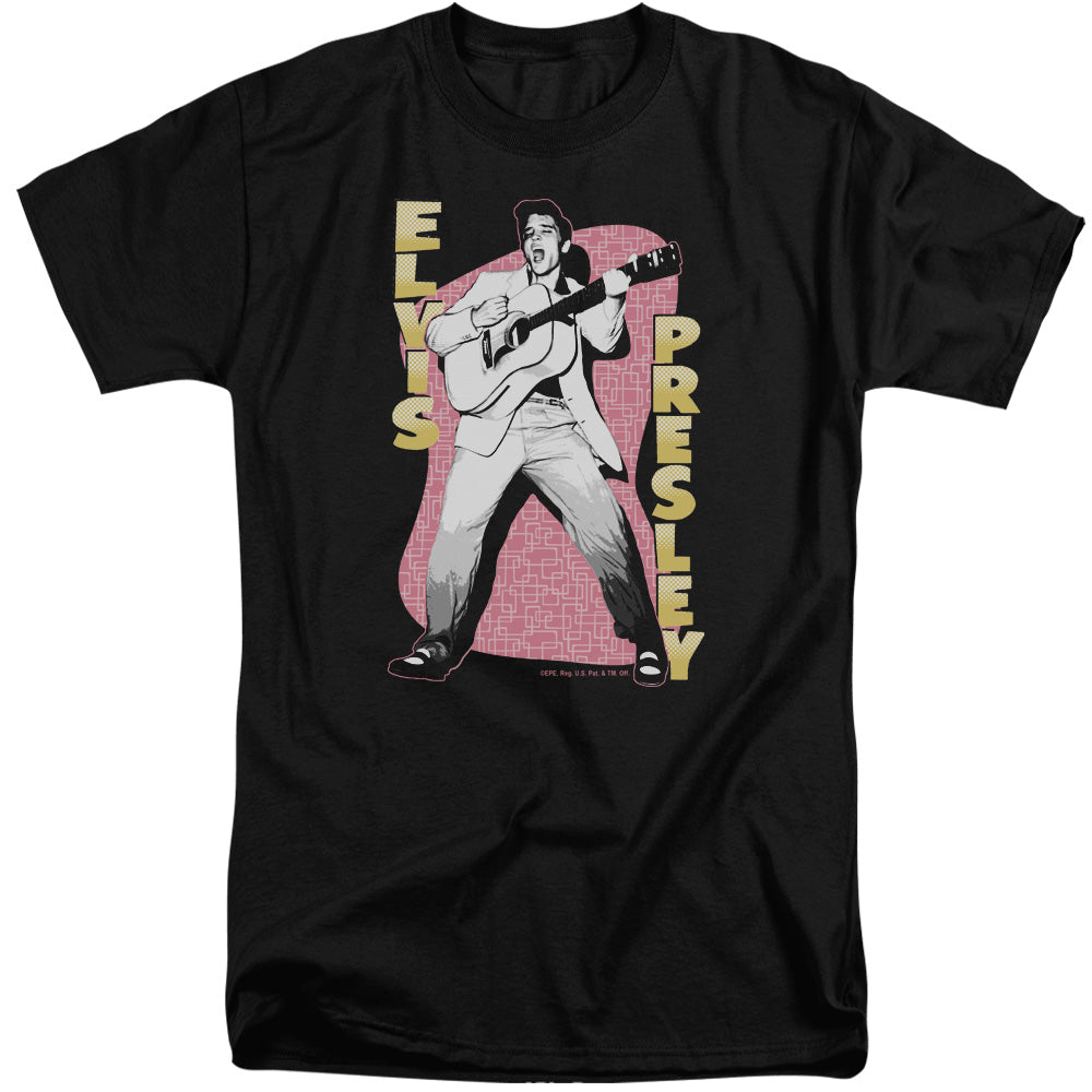 AN OFFCIALLY LICENSED ELVIS PRESLEY PINK ROCK MEN'S TALL FIT T-SHIRT BLACK