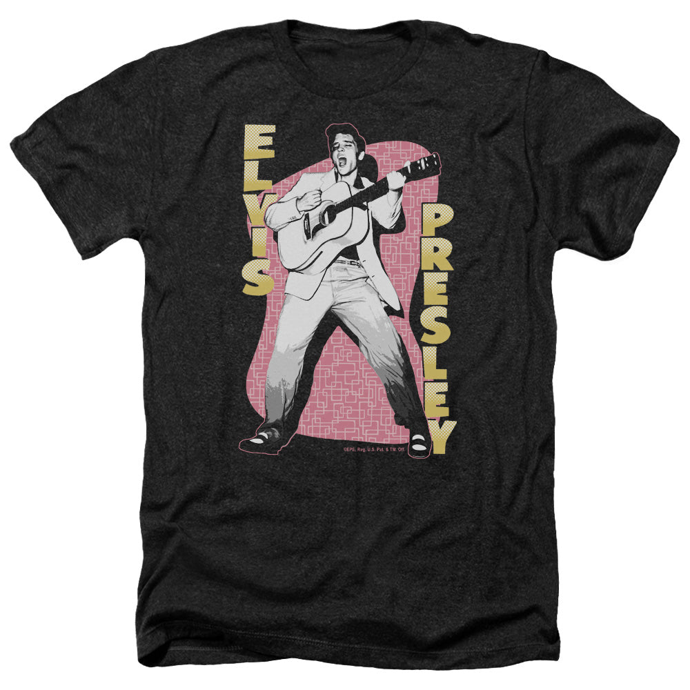 AN OFFCIALLY LICENSED ELVIS PRESLEY PINK ROCK MEN'S HEATHER T-SHIRT CHARCOAL
