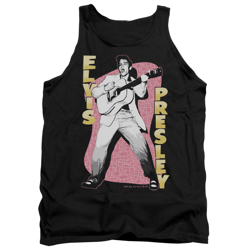 AN OFFCIALLY LICENSED ELVIS PRESLEY PINK ROCK ADULT UNISEX TANK TOP BLACK