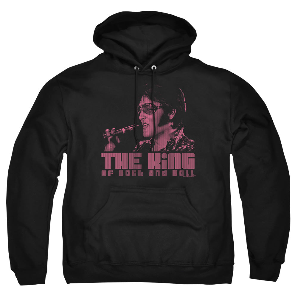 AN OFFCIALLY LICENSED ELVIS PRESLEY THE KING ADULT UNISEX PULLOVER HOODIE BLACK