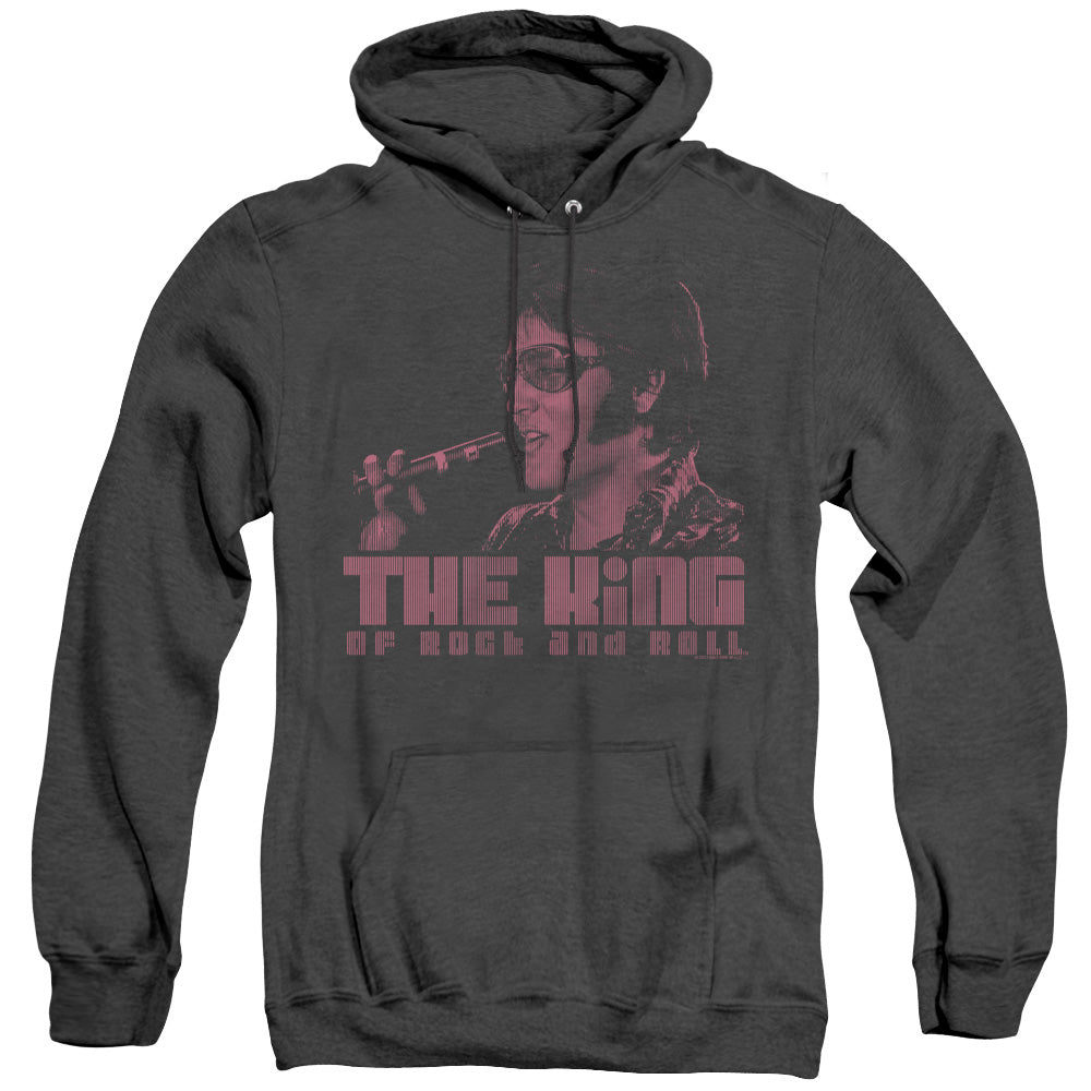 AN OFFCIALLY LICENSED ELVIS PRESLEY THE KING ADULT UNISEX HEATHER PULLOVER HOODIE BLACK