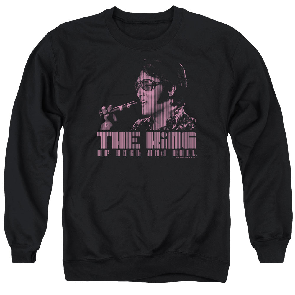 AN OFFCIALLY LICENSED ELVIS PRESLEY THE KING ADULT UNISEX CREWNECK SWEATSHIRT BLACK