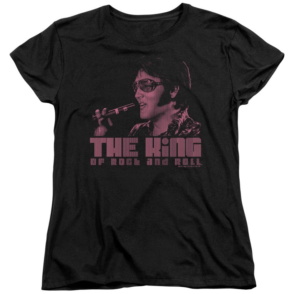 AN OFFCIALLY LICENSED ELVIS PRESLEY THE KING WOMEN'S REGULAR FIT T-SHIRT BLACK