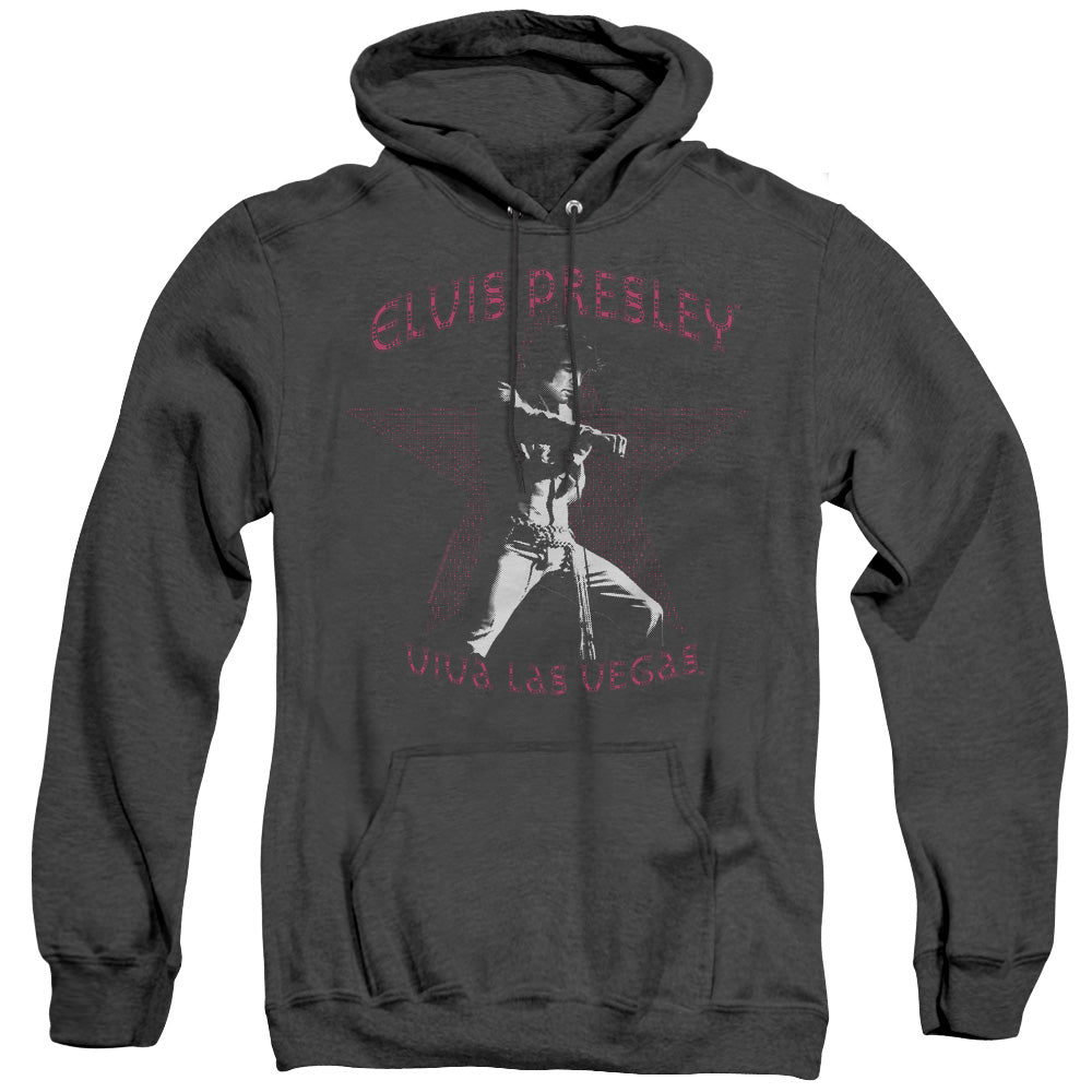 AN OFFCIALLY LICENSED ELVIS PRESLEY VIVA LAS VEGAS STAR ADULT UNISEX HEATHER PULLOVER HOODIE BLACK