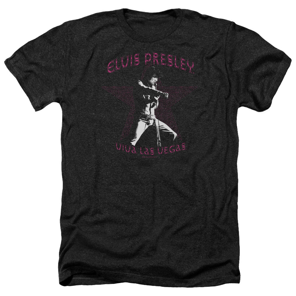 AN OFFCIALLY LICENSED ELVIS PRESLEY VIVA LAS VEGAS STAR MEN'S HEATHER T-SHIRT CHARCOAL