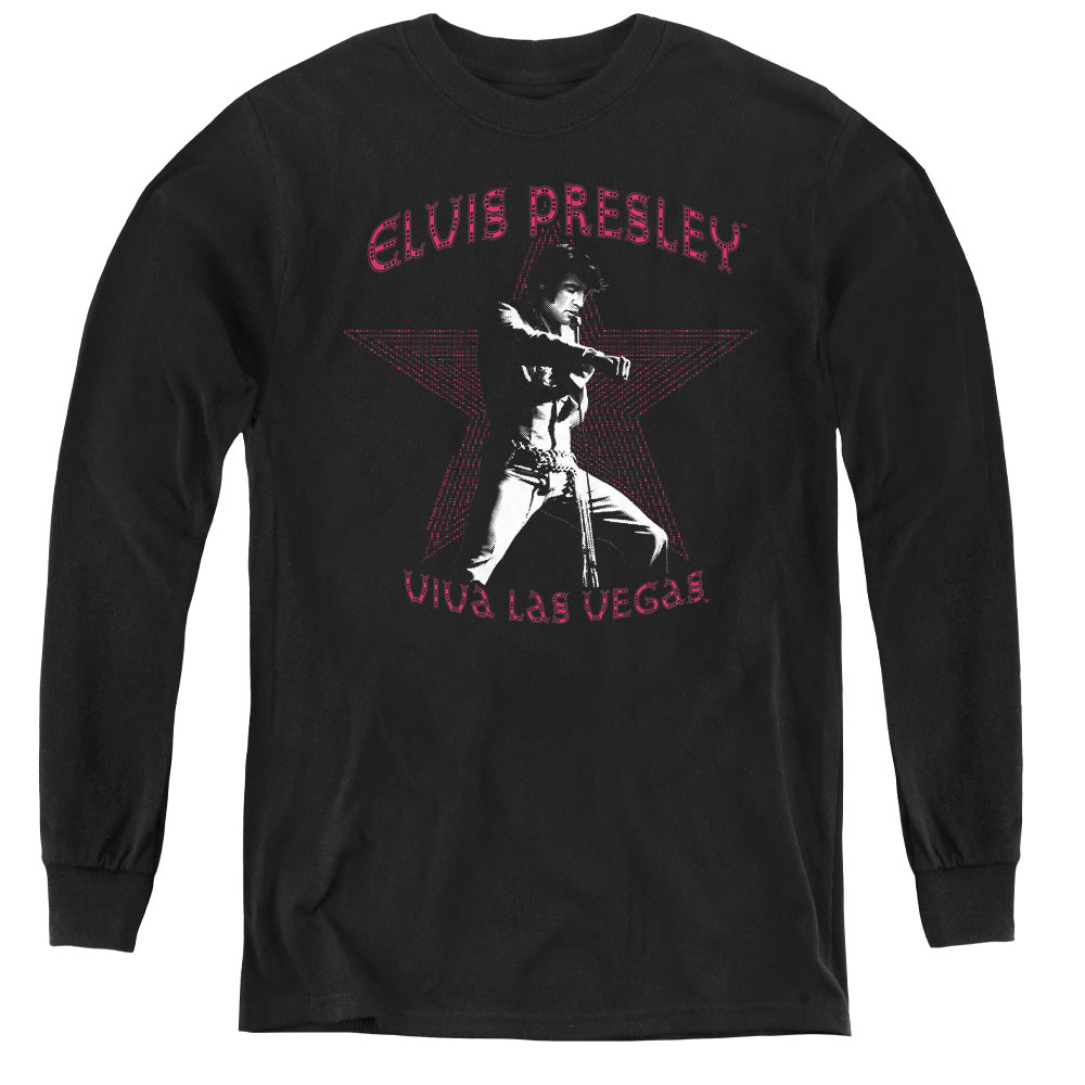 AN OFFCIALLY LICENSED ELVIS PRESLEY VIVA LAS VEGAS STAR YOUTH LONG SLEEVE T-SHIRT BLACK