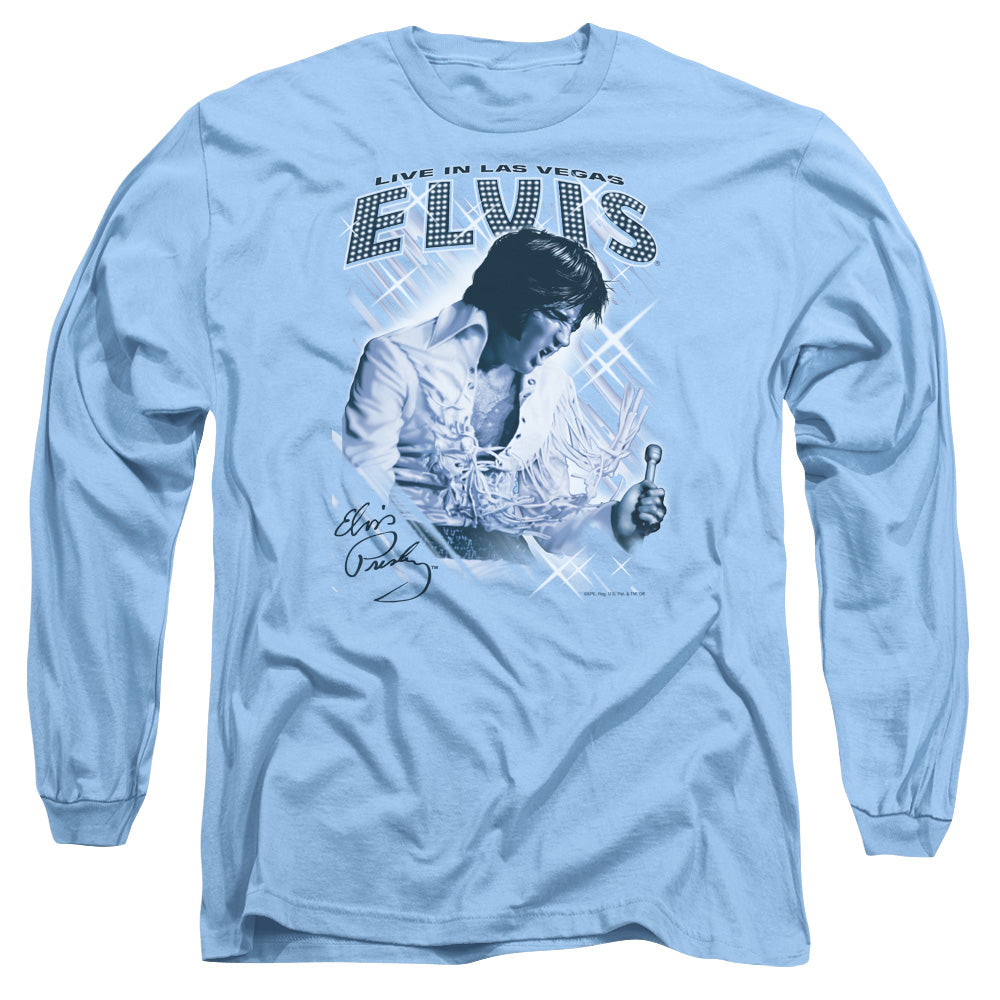 AN OFFCIALLY LICENSED ELVIS PRESLEY BLUE VEGAS MEN'S LONG SLEEVE T-SHIRT CAROLINA BLUE