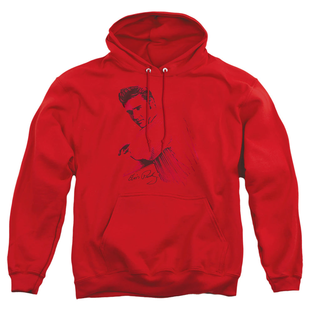 AN OFFCIALLY LICENSED ELVIS PRESLEY ON THE RANGE ADULT UNISEX PULLOVER HOODIE RED