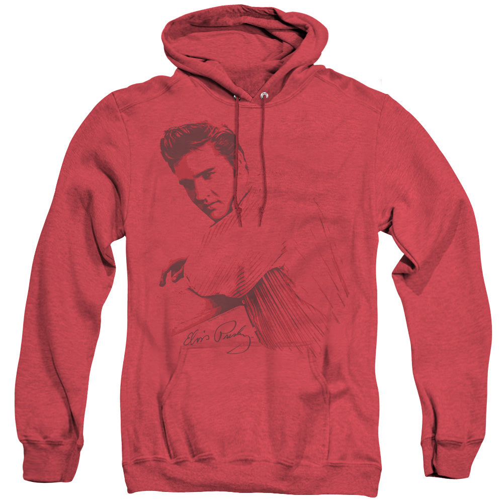 AN OFFCIALLY LICENSED ELVIS PRESLEY ON THE RANGE ADULT UNISEX HEATHER PULLOVER HOODIE RED