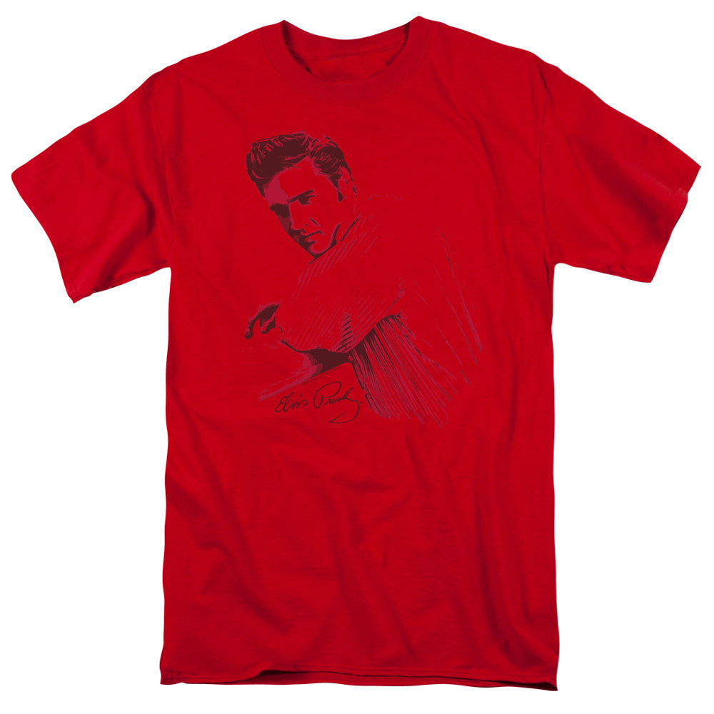 AN OFFCIALLY LICENSED ELVIS PRESLEY ON THE RANGE MEN'S REGULAR FIT T-SHIRT RED