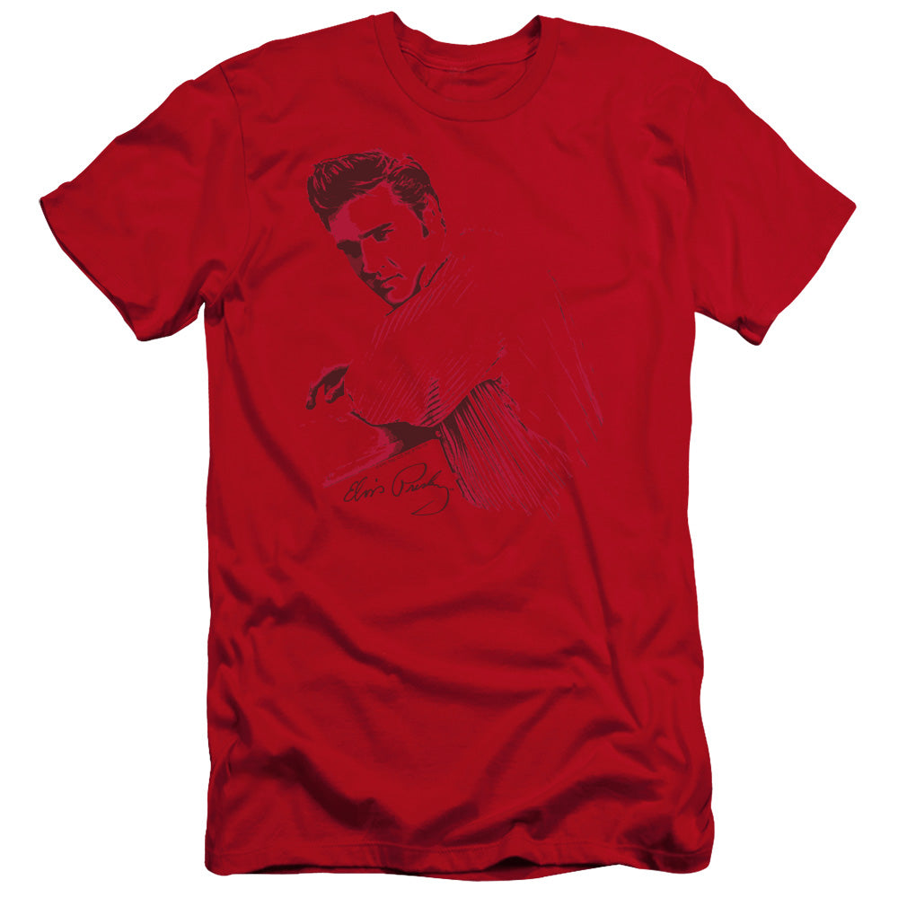 AN OFFCIALLY LICENSED ELVIS PRESLEY ON THE RANGE MEN'S PREMIUM SLIM FIT T-SHIRT RED
