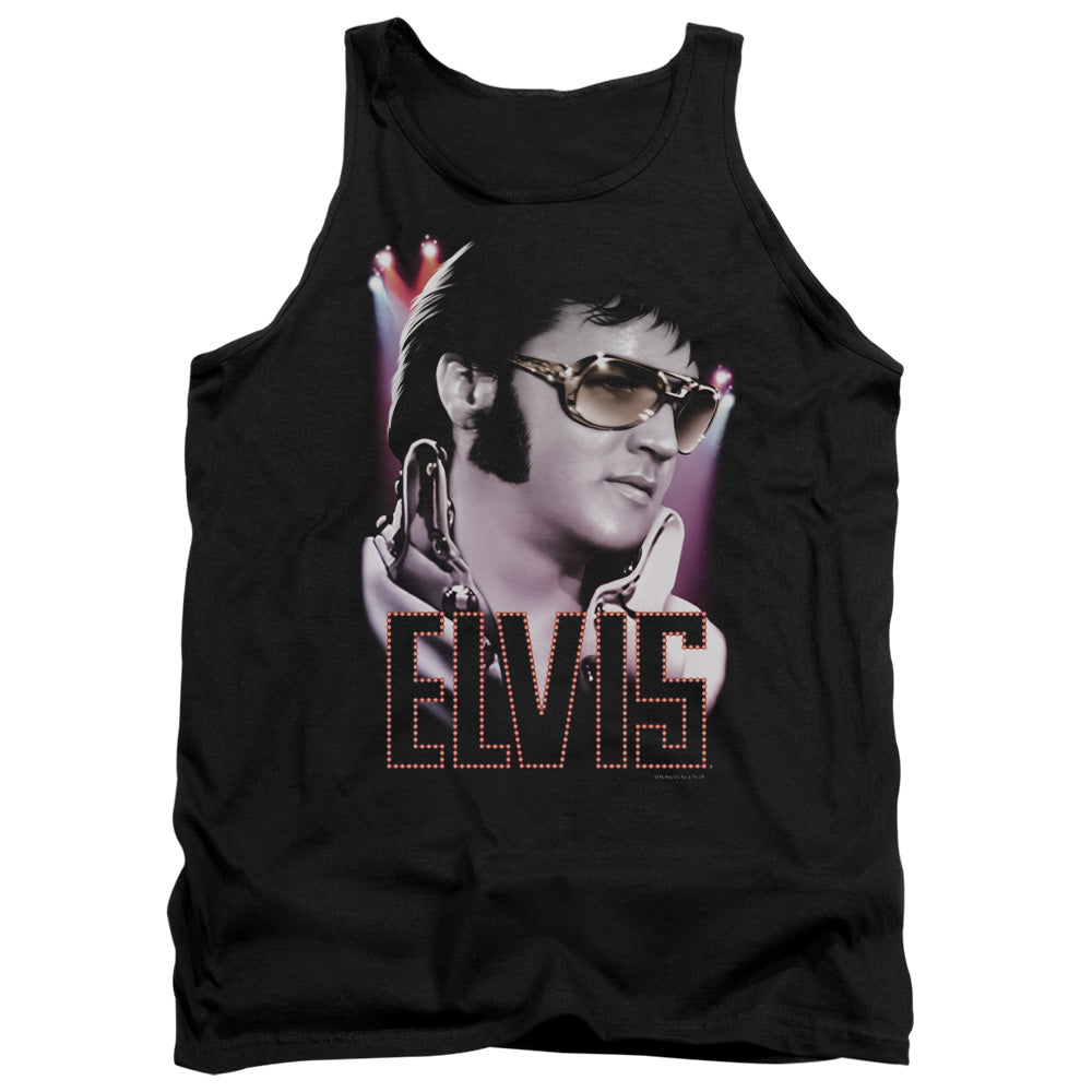AN OFFCIALLY LICENSED ELVIS PRESLEY 70S STAR ADULT UNISEX TANK TOP BLACK