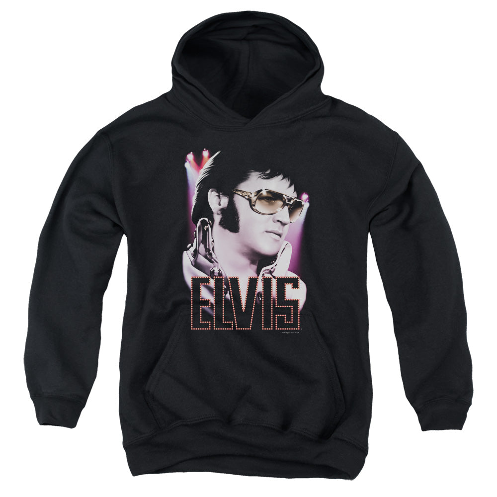 AN OFFCIALLY LICENSED ELVIS PRESLEY 70S STAR YOUTH HOODIE BLACK