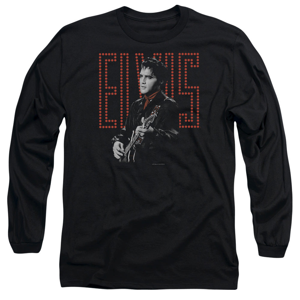 AN OFFCIALLY LICENSED ELVIS PRESLEY RED GUITARMAN MEN'S LONG SLEEVE T-SHIRT BLACK