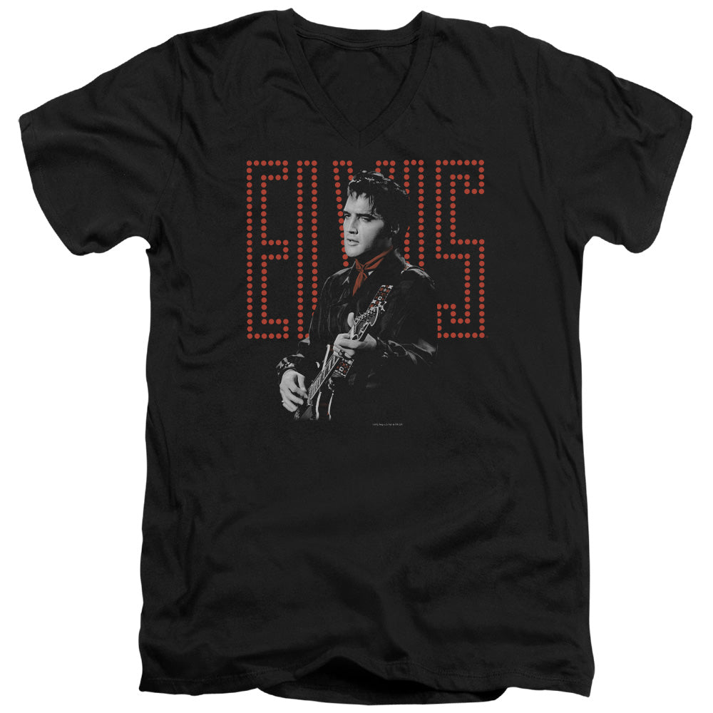 AN OFFCIALLY LICENSED ELVIS PRESLEY RED GUITARMAN MEN'S V-NECK T-SHIRT BLACK