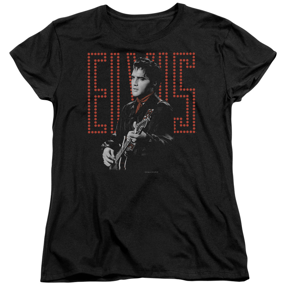 AN OFFCIALLY LICENSED ELVIS PRESLEY RED GUITARMAN WOMEN'S REGULAR FIT T-SHIRT BLACK