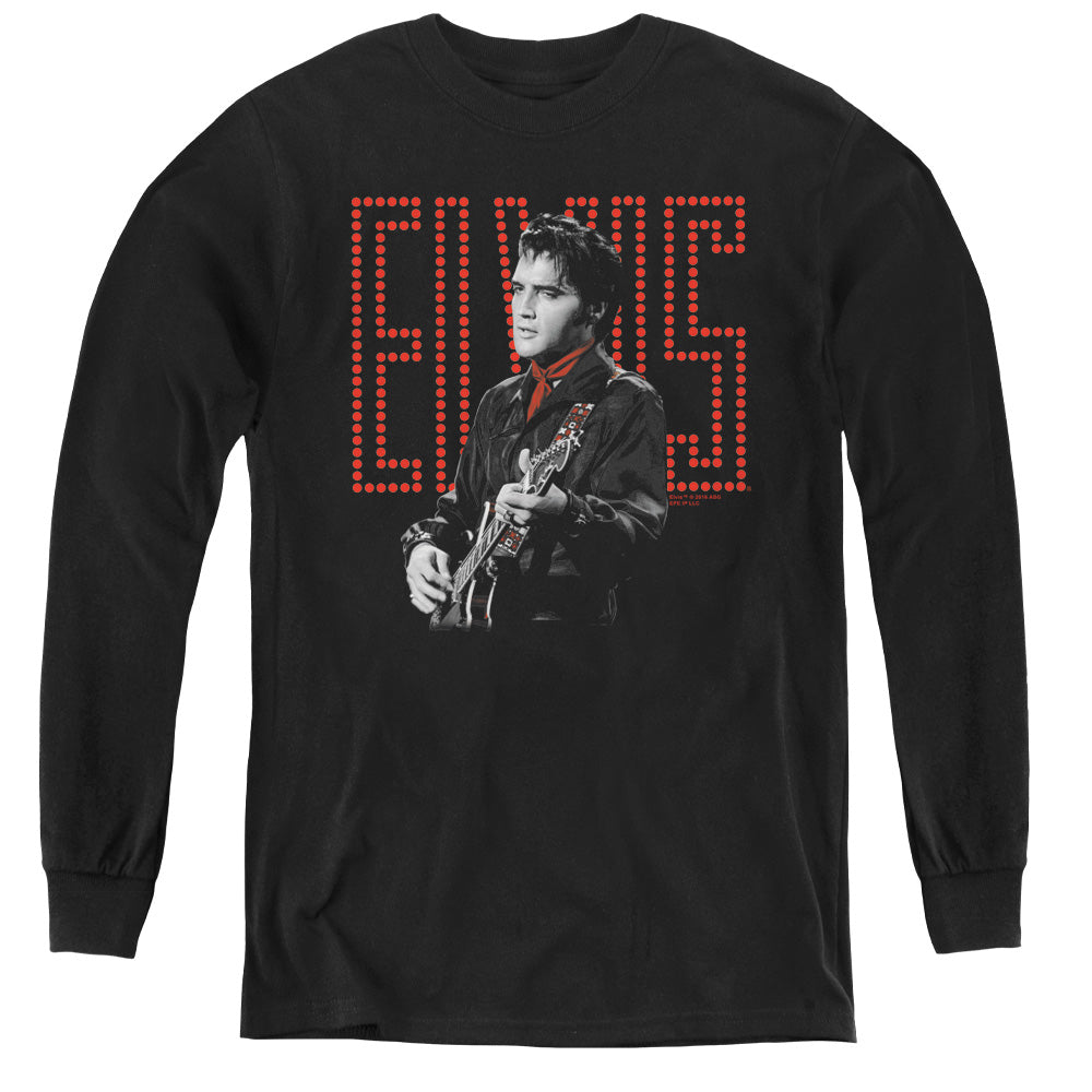 AN OFFCIALLY LICENSED ELVIS PRESLEY RED GUITARMAN YOUTH LONG SLEEVE T-SHIRT BLACK