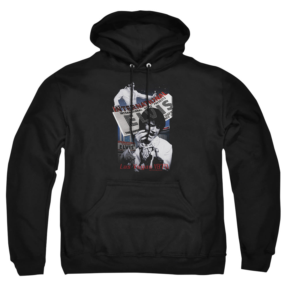 AN OFFCIALLY LICENSED ELVIS PRESLEY INTERNATIONAL HOTEL ADULT UNISEX PULLOVER HOODIE BLACK